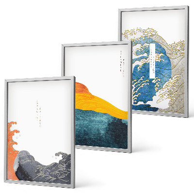 Set tablouri pentru dormitor Valuri de stil grafic japonez