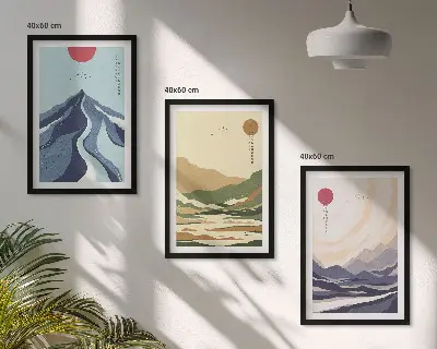 Set de tablouri pentru dormitor cu munți pastelați în stil japonez
