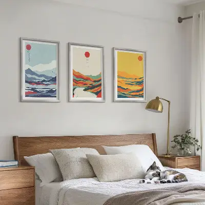 Set de tablouri decorative abstracție cu peisaj montan și râu colorat