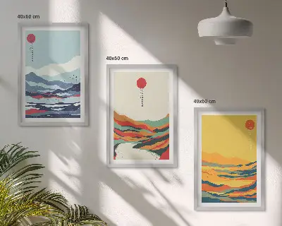 Set de tablouri decorative abstracție cu peisaj montan și râu colorat