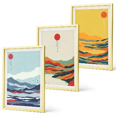 Set de tablouri decorative abstracție cu peisaj montan și râu colorat