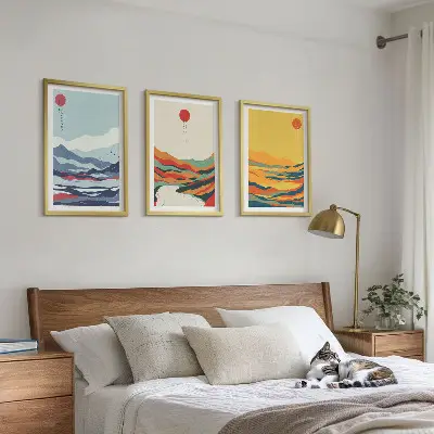 Set de tablouri decorative abstracție cu peisaj montan și râu colorat