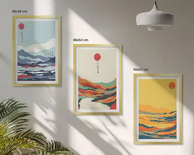 Set de tablouri decorative abstracție cu peisaj montan și râu colorat