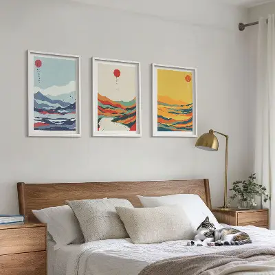 Set de tablouri decorative abstracție cu peisaj montan și râu colorat
