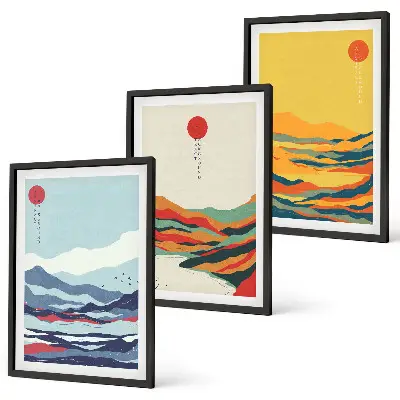 Set de tablouri decorative abstracție cu peisaj montan și râu colorat