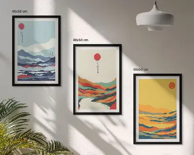 Set de tablouri decorative abstracție cu peisaj montan și râu colorat