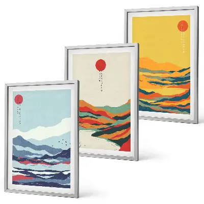 Set de tablouri decorative abstracție cu peisaj montan și râu colorat