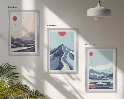 Set tablouri pentru dormitor cu munți japonezi abstracți