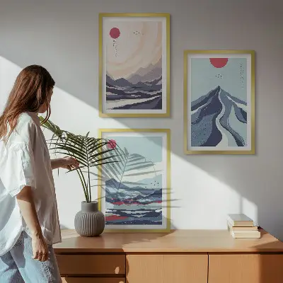 Set tablouri pentru dormitor cu munți japonezi abstracți