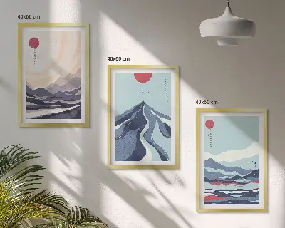 Set tablouri pentru dormitor cu munți japonezi abstracți