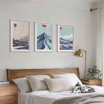 Set tablouri pentru dormitor cu munți japonezi abstracți