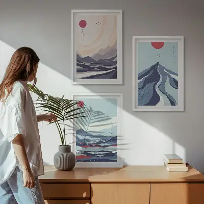 Set tablouri pentru dormitor cu munți japonezi abstracți