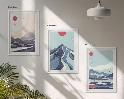Set tablouri pentru dormitor cu munți japonezi abstracți