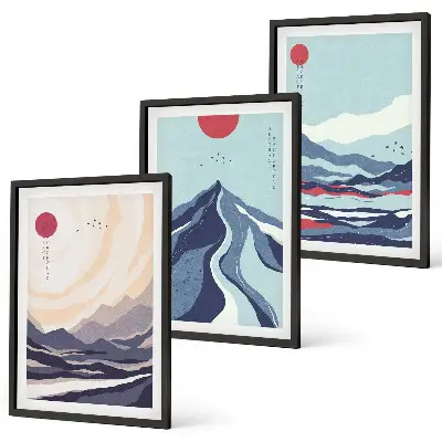 Set tablouri pentru dormitor cu munți japonezi abstracți