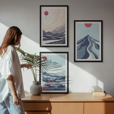 Set tablouri pentru dormitor cu munți japonezi abstracți
