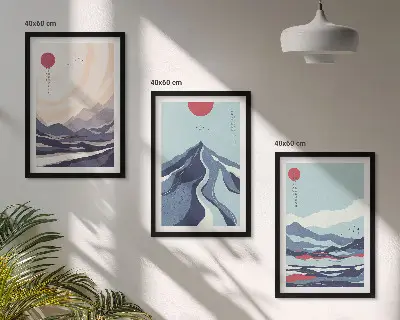 Set tablouri pentru dormitor cu munți japonezi abstracți