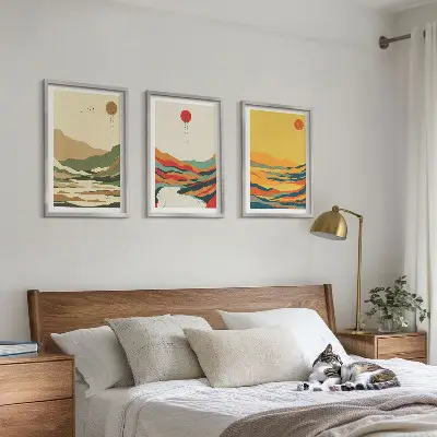 Set tablouri decorative modele abstracte cu munți și râuri în stil Japandi