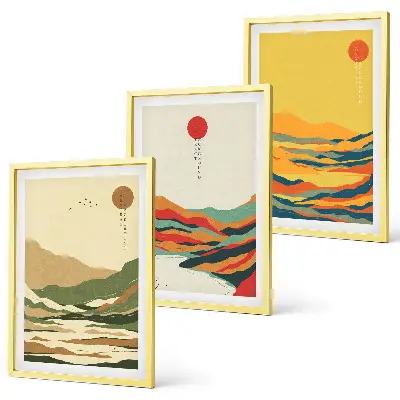 Set tablouri decorative modele abstracte cu munți și râuri în stil Japandi