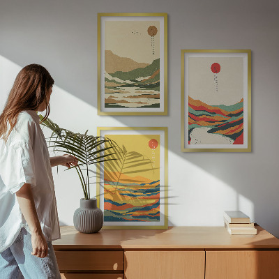 Set tablouri decorative Modele colorate ale munților râului Japandi