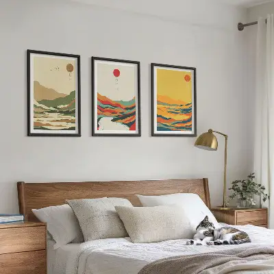Set tablouri decorative modele abstracte cu munți și râuri în stil Japandi