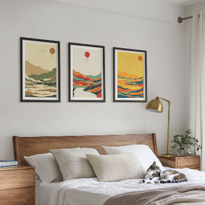 Set tablouri decorative Modele colorate ale munților râului Japandi