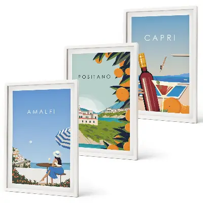 Set de tablouri pentru dormitor cu peisaje din Amalfi, Positano și Capri