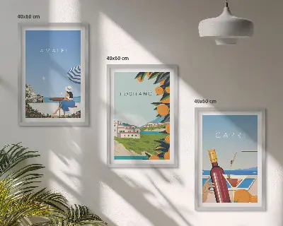 Set de tablouri pentru dormitor cu peisaje din Amalfi, Positano și Capri