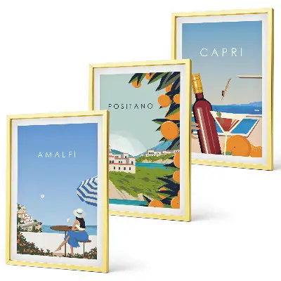 Set de tablouri pentru dormitor cu peisaje din Amalfi, Positano și Capri