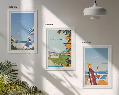 Set de tablouri pentru dormitor cu peisaje din Amalfi, Positano și Capri
