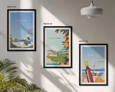 Set de tablouri pentru dormitor cu peisaje din Amalfi, Positano și Capri