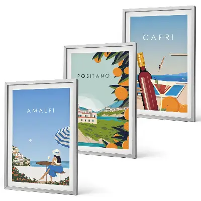 Set de tablouri pentru dormitor cu peisaje din Amalfi, Positano și Capri