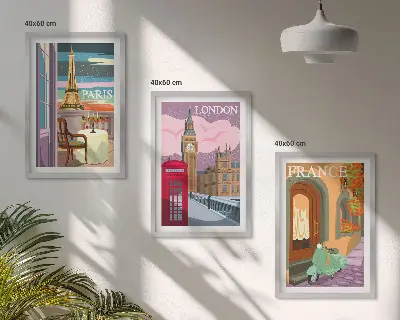 Set de tablouri pentru dormitor cu vederi retro din Paris și Londra