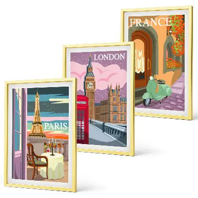 Set de tablouri pentru dormitor cu vederi retro din Paris și Londra