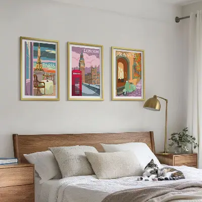 Set de tablouri pentru dormitor cu vederi retro din Paris și Londra