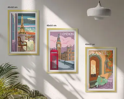 Set de tablouri pentru dormitor cu vederi retro din Paris și Londra
