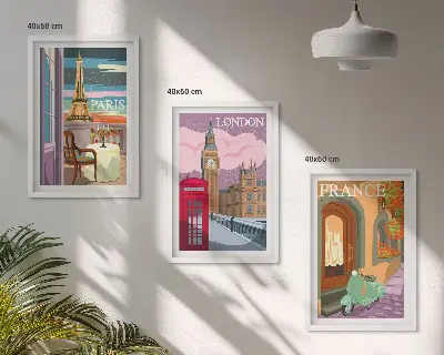 Set de tablouri pentru dormitor cu vederi retro din Paris și Londra