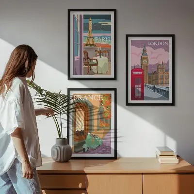Set de tablouri pentru dormitor cu vederi retro din Paris și Londra
