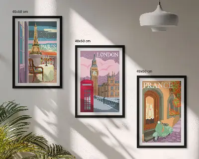 Set de tablouri pentru dormitor cu vederi retro din Paris și Londra