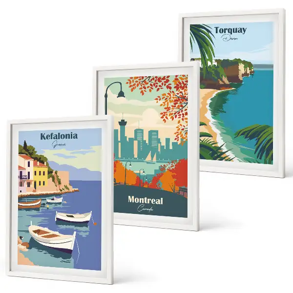 Set de tablouri decorative peisaje urbane din Grecia, Canada și Australia