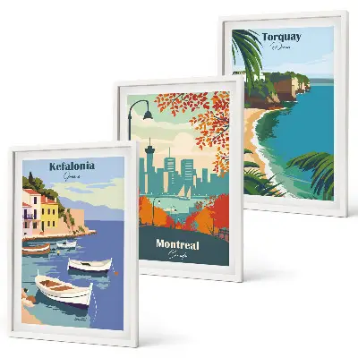 Set de tablouri decorative peisaje urbane din Grecia, Canada și Australia