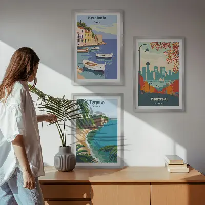 Set de tablouri decorative peisaje urbane din Grecia, Canada și Australia