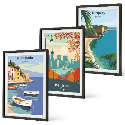 Set de tablouri decorative peisaje urbane din Grecia, Canada și Australia