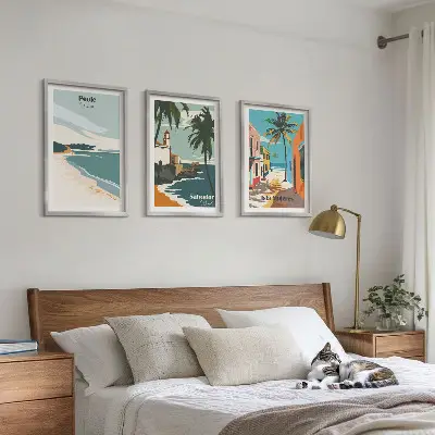 Set de tablouri pentru dormitor cu model de plaje tropicale și palmieri