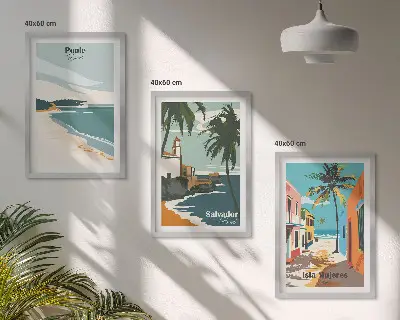 Set de tablouri pentru dormitor cu model de plaje tropicale și palmieri