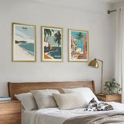 Set de tablouri pentru dormitor cu model de plaje tropicale și palmieri