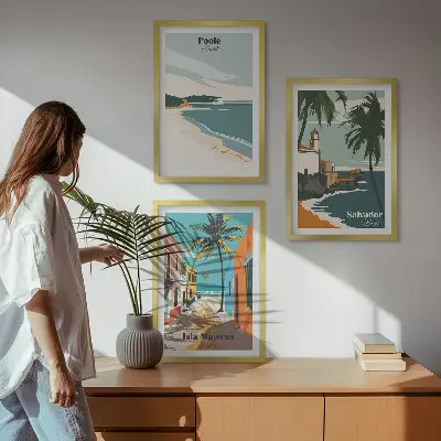 Set de tablouri pentru dormitor cu model de plaje tropicale și palmieri
