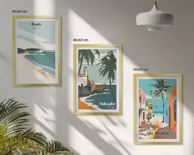 Set de tablouri pentru dormitor cu model de plaje tropicale și palmieri