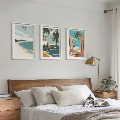 Set de tablouri pentru dormitor cu model de plaje tropicale și palmieri