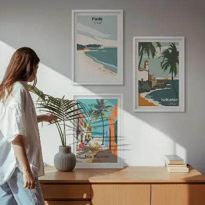 Set de tablouri pentru dormitor cu model de plaje tropicale și palmieri