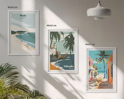 Set de tablouri pentru dormitor cu model de plaje tropicale și palmieri